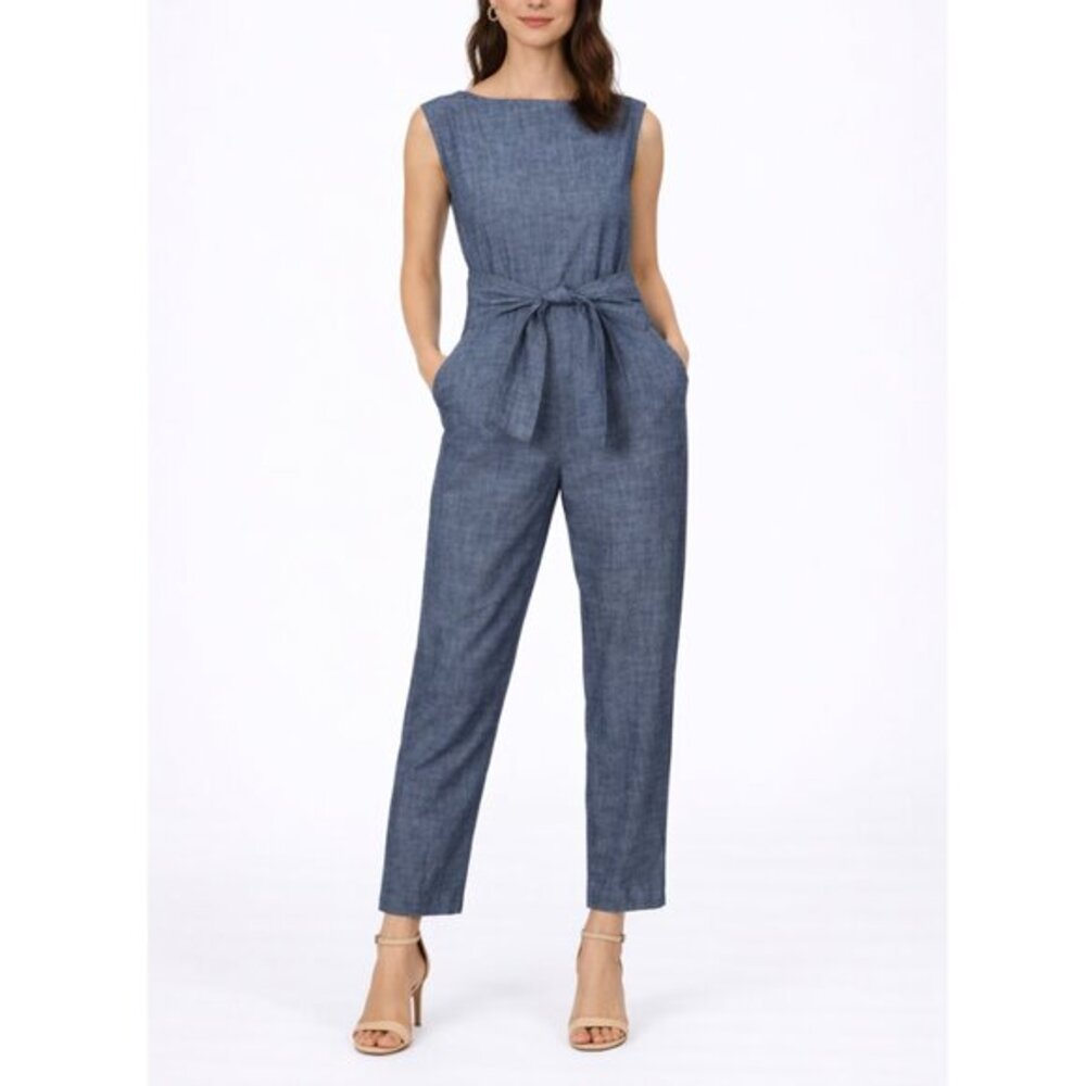 Ozma Chambray Matador Jumpsuit Women’s Size XS‎ Blue Organic Cotton Wide Leg